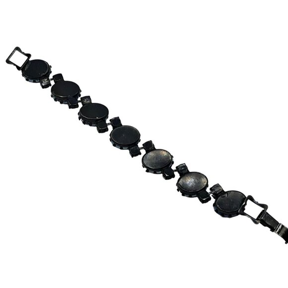 Vintage Regency Rhinestone Bracelet Blue Aurora Borealis Baroque Pearl Unsigned - Picture 4 of 14